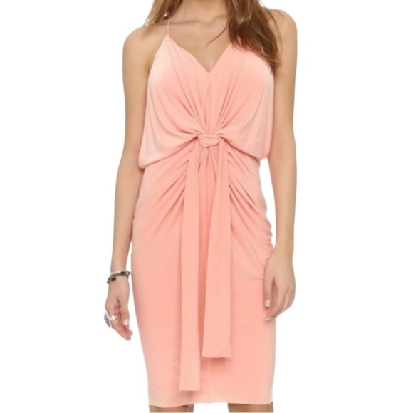 MISA Apricot Pink Domino Dress Draped Front Knee Length Women Party Cocktail NEW - Picture 2 of 16